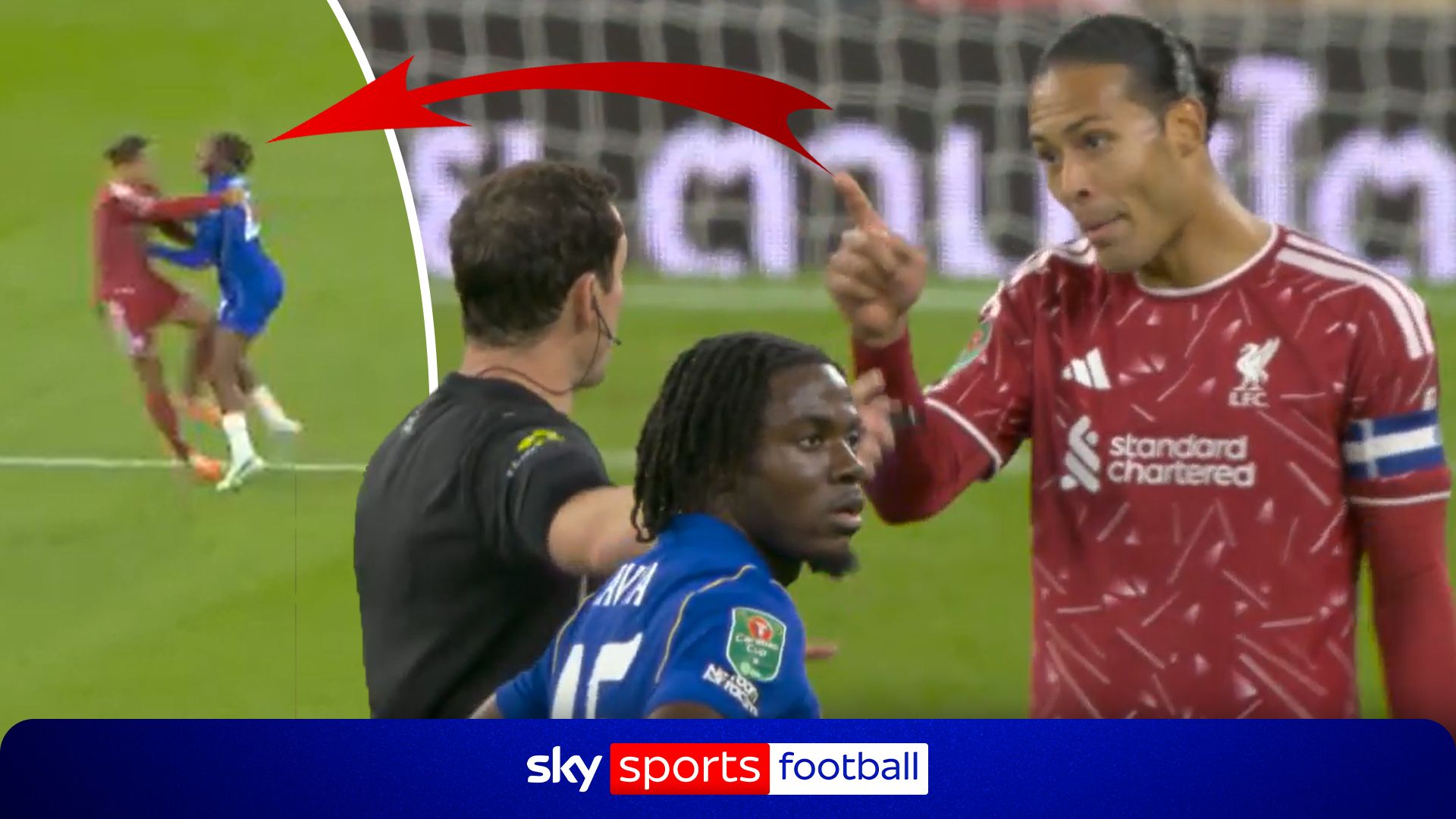 Van Dijk left FUMING after Chelsea new boy Emegha throws him to the floor!