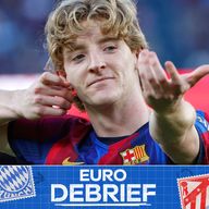 Anthony Gordon celebrates after scoring his first goal for Barcelona against Getafe