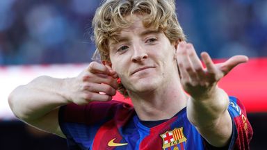 Barcelona's Anthony Gordon celebrates after scoring his first goal for the club against Getafe in October