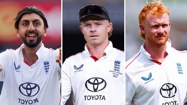 Shoaib Bashir, Ollie Pope and Jordan Cox (left to right) have been given England central contracts