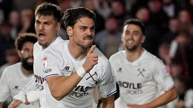 Konstantinos Mavropanos celebrates his opener for West Ham