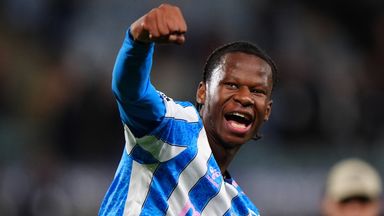 Coventry City's Stephen Mfuni celebrates the win over Newcastle