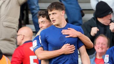 Middlesbrough's Will Lankshear (centre) celebrates with his team mates after scoring
