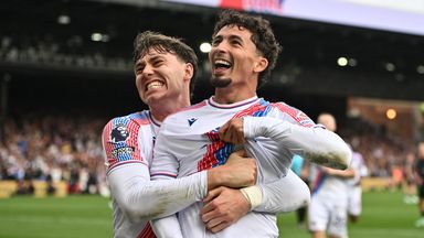 Yeremy Pino celebrates with Jorgen Strand Larsen after scoring the third goal