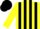 Yellow, black stripes, black cap