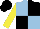 Light Blue and Black (quartered), Yellow sleeves, Black cap