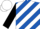 Royal blue and white diagonal stripes, black sleeves, white cap