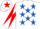 White, Royal Blue stars, White and Red diabolo on sleeves, White cap, Red star