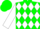Green, white diamonds, white sleeves, green cap