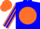 Blue body, orange disc, orange arms, blue striped, orange cap, blue striped