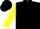 Black, yellow arm, red lightning bolt and 'brt', black chevrons on yellow sleeves, black cap