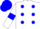 White body, blue spots, white arms, blue armlets, blue cap