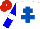 White, royal blue cross of lorraine, blue sleeves, white hoop, red cap, white button