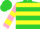 Lime, black circled 'n', pink and yellow hoops, pink and yellow bars on sleeves, lime cap