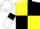 Yellow body, black quartered, white arms, black armlets, white cap