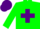 Green body, purple cross belts, green arms, purple cap