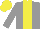 Grey body, yellow stripe, grey arms, yellow cap