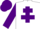 White body, purple cross of lorraine, purple arms, purple cap