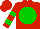 Red body, green disc, red arms, green hooped, red cap