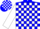 Blue, white blocks on sleeves