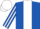 Royal blue, white panel, striped sleeves, white cap