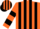Orange, black stripes, black hoops on sleeves