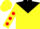 Yellow, black yoke, red dots on sleeves, yellow cap