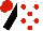 White, red dots, black sleeves, red cap