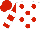 White, red dots, white bars on red sleeves, red cap