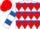 White, red diamonds, royal blue hoops, red diamonds and royal blue bars on sleeves, red cap