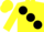 Yellow body, black large spots, yellow arms, yellow cap