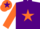 Purple body, orange star, orange arms, orange cap, purple star
