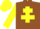 Brown body, yellow cross of lorraine, yellow arms, yellow cap