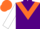 Purple body, orange chevron, white arms, orange cap