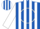 Royal blue, white circle 'w', white stripes on sleeves