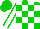 Green and white blocks, white sleeves, green seams, green cap