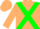 Beige, green cross sashes, green star on beige cap