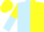 LIGHT BLUE and YELLOW (halved), sleeves reversed, YELLOW cap