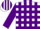 White, purple blocks, purple stripes on sleeves