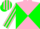 Neon pink and green diagonal quarters, pink sleeves, green stripes