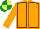 ORANGE, brown seams, emerald green & yellow quartered cap