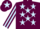 Maroon, light blue stars, striped sleeves and star on cap