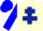 Cream, dark blue cross of lorraine, blue sleeves, cream star on blue cap