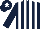 Dark blue and white stripes, dark blue sleeves, dark blue cap, white star