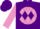 purple, mauve ball, purple diamonds on mauve sleeves, purple cap