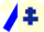 Cream, dark blue cross of lorraine, blue sleeves