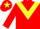 Red body, yellow chevron, red arms, red cap, yellow star