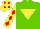 Light green, yellow inverted triangle, yellow sleeves, red diamonds, yellow cap, red diamonds