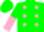 Kelly green, pink dots, green and pink halved sleeves