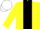 Yellow body, black stripe, yellow arms, white cap